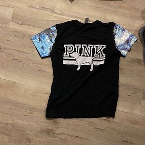 VS PINK SEQUIN DETAIL T SHIRT